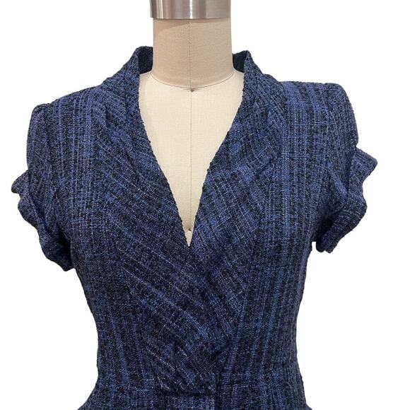 Nanette Lepore Jacket Womens 4 Blue Black Tweed Belted Short Sleeve - Picture 4 of 9